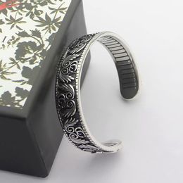 Europe America Retro Fashion Men Lady Women Brass Silver Plated Decorative Carved Pattern G Letter Wide Open Bangle Bracelets