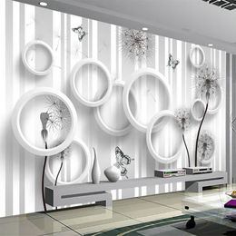 Photo Wallpaper Modern 3D Stereo White Circle Dandelion Wall Mural Living Room TV Sofa Home Decor Wall Paper For Wall 3 D Fresco