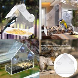 Mode Pratique Feeder Acrylique Transparent écureuil Oiseaux Plateau Birdhouse Fenêtre Outils D Aspiration Coupe Facile à Installer