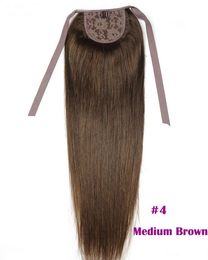 120g 10"-22" Machine Made Remy Hair Ribbon Ponytail Clips-in Human Hair Extensions Horsetail Natural Straight Hairpiece