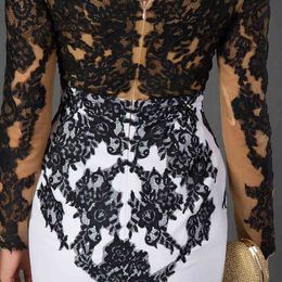 Long Sleeve Mermaid Evening Dresses Appliques Black Lace Sweep Train Formal Party Dress for Women Prom Gowns243C