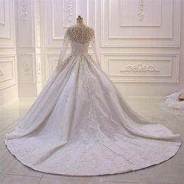 Vintage Lange Ärmel Ballkleid Brautkleider mit Spitzenapplikationen Saudi Arabisch Dubai Garten Hochzeitskleid vestido de novia232C