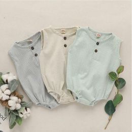 Baby Rompers Infant Boys Girls Triangle Jumpsuits Newborn Summer Solid Sleeveless Bodysuit Boutique Cotton Linen Oneise Playsuits AYP439