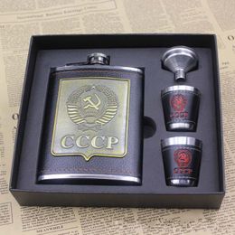 8oz Alcohol Hip Flasks Whisky Wine Bottle Funnel Cups Bottle Kits Cccp Alcohol Bottles with Box Stainless Steel