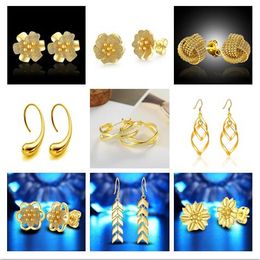 9 style Choice Flower Water drop Arrow Gold Earrings Gold plated Earrings Luxury refinement woman Madam Fashion Jewellery