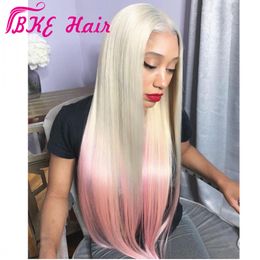 2019 New style Blonde Ombre Pink Wigs Straight Synthetic lace front Wig for black Women Long Synthetic Hair