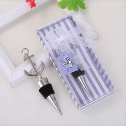 50PCS Nautical Themed Wedding Favors Silver Anchor Bottle Stopper in Gift Box Sea Event Party Supplies