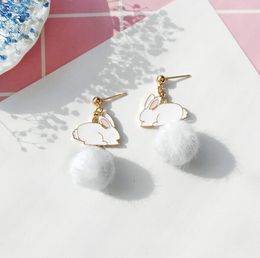 Autumn and winter Japan and South Korea sweet girl heart ins sprouting animal bunny ear nail hair ball earrings without pierced ear clip