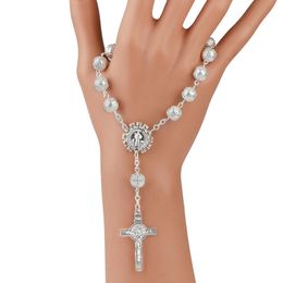 Gold Silver Lace Glass Pearl Catholic Rosary Bracelet Prayer Beads Virgin Mary Jesus Cross Bracelets Women Men Statement Jewellery