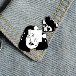 Punk style brooch woman face enamel pins horror Jigsaw puzzle badge scary black and white pin denim jacket lapel pin gothic Jewellery gifts