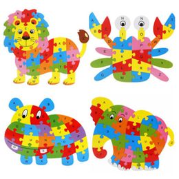 Cute Animal Alphabet Jigsaw For Children Early childhood education puzzle cartoon animal 26 letter puzzle board wooden puzzle toy 10 color