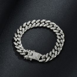 Men Hip Hop Bling Iced Out Miami Cuban Chain Bracelet Rosegold Silver Gold Simulated Diamond Jewellery