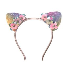 Cute Baby Girls Party Hair Accessory Sequin Cat ear Stereo Flower Kids Hair Sticks Fashion Children Cartoon Headbands Y2682