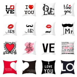 Love Couple Pillow Case Letter Mr and Mrs Pillow Cover Wedding Valentine Day Pillowcase Lovers Home Office Sofa Throw Pillow Case