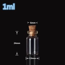 Wholesale 1ml Mini Glass Bottles Vials With Cork Empty Tiny Transparent Glass Bottle Jars 13*24*6mm 200pcs Free Shipping