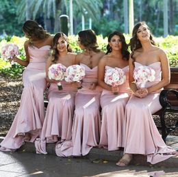 New 2019 Rose Pink Long Bridesmaid Dresses Sweetheart Satin Mermaid Simple Backless Sleeveless Bridesmaids Party Dress Wedding Guest Gowns