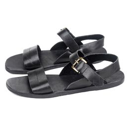 Top Brand Mens Summer Cow Genuine Leather Beach Sandals Leisure Rome Gladiator Streetwear Mens Antiskid Flats Shoes Slippers