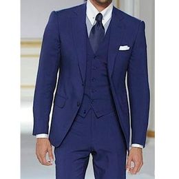 High Quality Two Buttons Blue Groom Tuxedos Notch Lapel Men Suits 3 pieces Wedding/Prom/Dinner Blazer (Jacket+Pants+Vest+Tie) W597