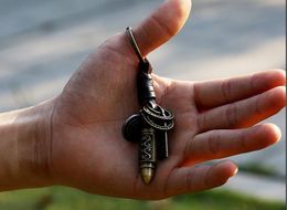 Bronze Bullet Style Keychain Genuine Leather Car Keyfobs Key Finder Creative Women Men Accessories Wholesale