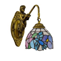 Tiffany style stained glass wall lamps living room bedroom bar club aisle balcony wall lamp retro single head beauty glass wall lights TF072