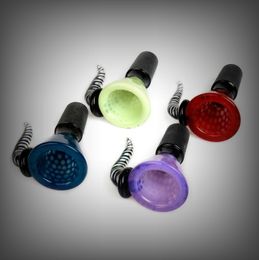 Colorful Glass Portable Horns Handle 14MM 18MM Male Interface Joint Bong Waterpipe Handpipe Smoking Bowl Head Oil Rigs Container