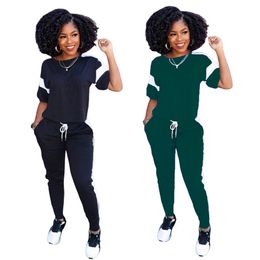 2020 Spring summer NEW Women tracksuit short sleeve Tshirt+pants casual patchwork sportswear letter sweatsuits outdoor jogging suit 2567