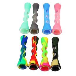 Horn Shape FDA Silicone Glass Philtre Tips One Hitter Pipes Cigarette Holder Dugout Tobacco Herb Pipes Accessories