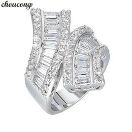 choucong Cross Ring Princess cut Diamond 925 Sterling Silver Engagement Wedding Band Rings for Women Men Finger Jewellery