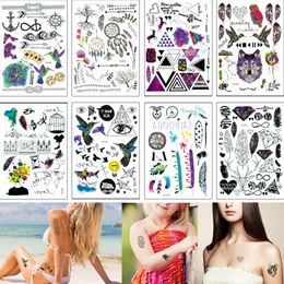 148 21cm Yq Petit Tatouage Temporaire Autocollant Plume Mot Dreamcatcher Classique Faux Corps Noir Waterproof Tattoo Cou Main Pour Enfants Femmes