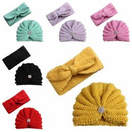 Baby Knitted Hats Headband Sets Girls Wool Skull Caps Beanie Hairbands Winter Kid Crochet Cap Outdoor Hat Headgear Accessories Gift AZYQ6824