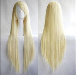 WIG free shipping New Fashion Blonde Wig Long Straight Silky Smooth Hair Wig Cosplay Costume Part 41