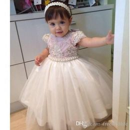 Boho Ball Gown Puffy Cupcake Short Toddler Flower Girls Dresses Sheer Knee Length Tulle Birthday Pageant Communion Gowns