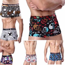 Fashion-Men's underwear silk Sexy Breathable printing Mid waist U convex Boxer shorts Comfortable Underpants Soft Breathable Male Panties