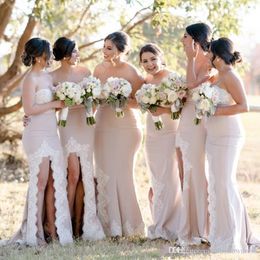 Elegant Sweetheart Sexy Satin Bridesmaid Dresses 2020 Strapless Split Floor Length Plus Size Long Wedding Guest Maid of Honor Gowns