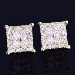 Iced Out Bling CZ Square Earrings Gold Silver Colour Plated Stud Earrings Screw Back Fashion Hip Hop Jewellery