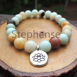 MG0682 8mm Amazonite Lotus Charm Women`s Yoga Energy Mala Bracelet Fashion Yogi Buddha Bracelet Free Shipping