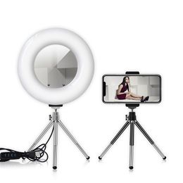 9 inch mini ring light mirror with tripod phone holder for youtuber selfie photo tik tok vlog makeup video lights