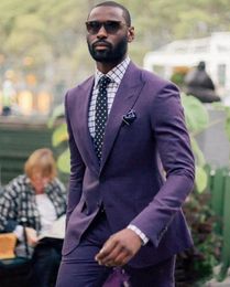 Brand New Purple Mens Wedding Tuxedos Popular Groom Groomsmen Tuxedos Man Blazers Jacket Excellent 2 Piece Suits(Jacket+Pants+Tie) 565