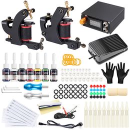 Complete Tattoo Machine Kit Set Coils Guns Colours Pigment Sets Power Tattoo Beginner Grips Kits Permanent Makeup