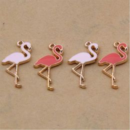 wholesale flamingo charms pink Drops enamel pendant birds diy pendant accessory for necklace bracelet Jewellery Making findings 25*15mm