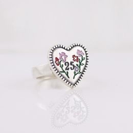 S925 sterling silver ring European and American retro sterling silver 25th anniversary love ring retro heart-shaped couple ring