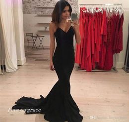 2019 New Sexy Spaghetti Strap Black Evening Dress Simple Mermaid Dubai African Formal Holiday Wear Party Gown Custom Made Plus Size