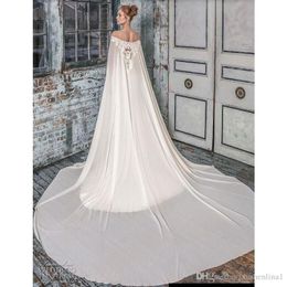 White Chiffon Long Bridal Wraps Off Shoulder Lace Wedding Shawls Boleros Brides Jackets Cloaks For Wedding Dresses Bridal Gowns245B