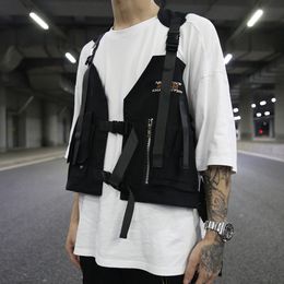Fashion-Hip Hop Sleeveless Vests Men Cargo Waistcoat with Pockets Jacket 2018 New Streetwear Tactical Vest Sweatshirts