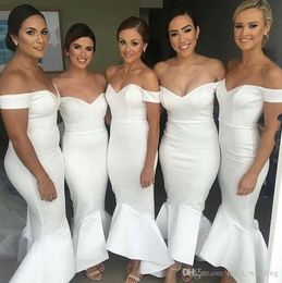 2019 Cheap Simple Cheap White Bridesmaid Dress Long Country Garden Formal Wedding Party Guest Maid of Honour Gown Plus Size Custom Made