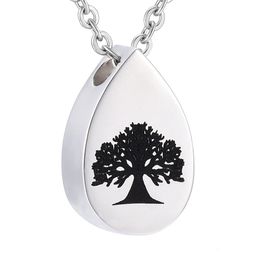 Stainless Steel Water droplets Urns Necklace Cremation Urn Pendant life Tree with heart pendant Memorial Keepsake Jewellery