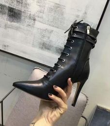 Brand Name Womens Ankle Thin High Heel 10CM Patent Leather Knight Boots Shoes Original Box Size 35-40