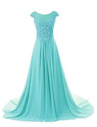 High Quality Jewel Prom Dresses Long Evening Gowns Sweep Train Bridesmaid Dress Chiffon Prom Dress Cap Sleeve With Applique and Beadings