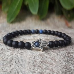 SN0308 Men's Hamsa Hand Bracelet Lapis Lazuli Black Onyx Prayer beads Friendship Yoga Mala Energy bracelet