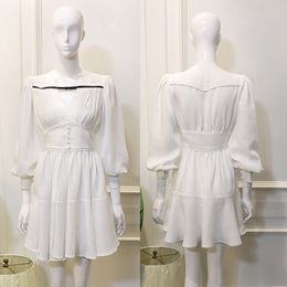 Star Same Paragraph White Chiffon Satin Dress Bellflower French Fairy Skirt Waist Temperament Palace Style Dress